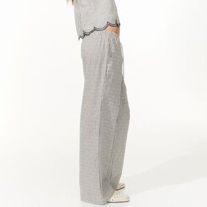 NWT H&M Straight-Leg Drawstring Pants in White/Black Striped Size L